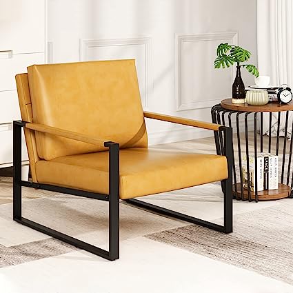 Modern PU Leather Accent Chair Arm Chair with Extra-Thick Padded Backrest