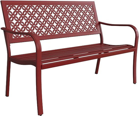 Garden Bench, Outdoor Benches with Anti-Rust Steel Metal Frame, Patio Seating