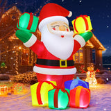 6.1FT Christmas Santa inflatable with LED lights in a decorated yard.