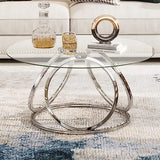 Gold Coffee Table, Modern Round Glass Coffee Table for Living Room