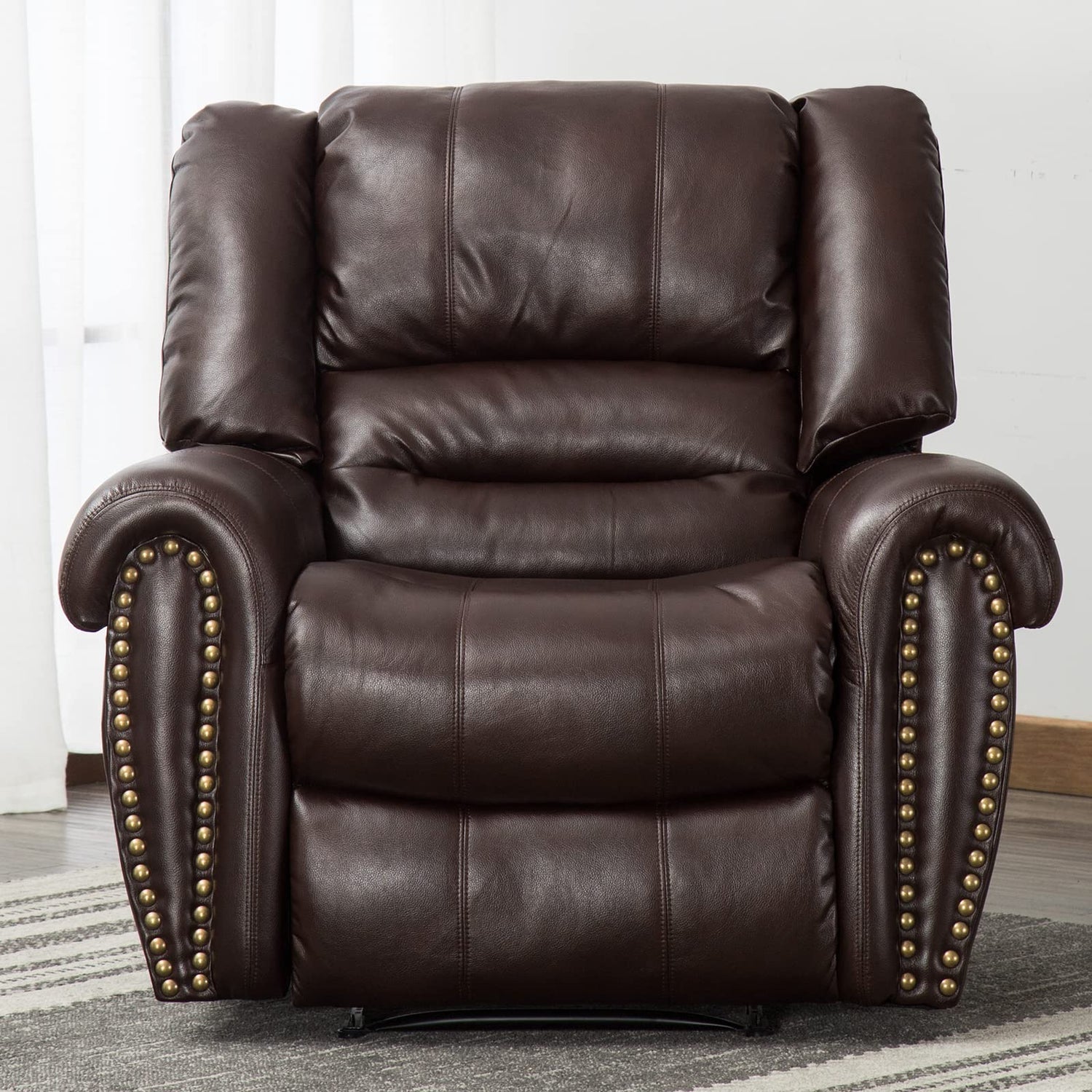 Classic Overstuffed Lounge Recliner with Brass Nail Detail