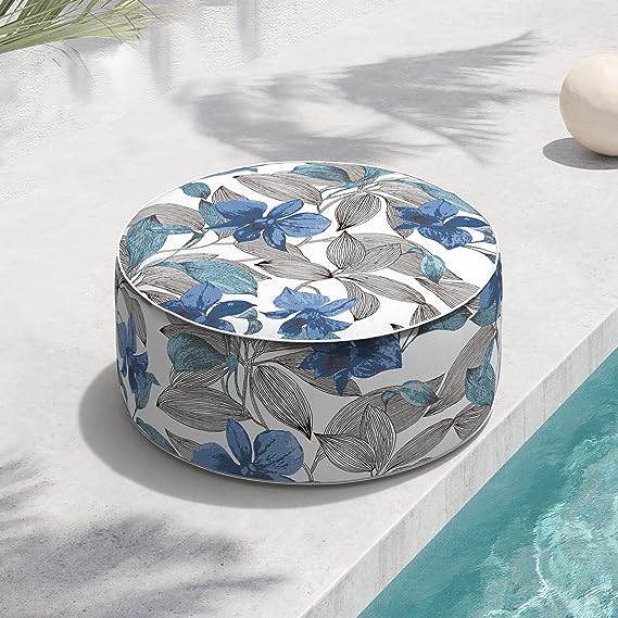 Indoor/Outdoor Inflatable Ottoman D21 x H9 inch, Round Footstool Inflatable Foot Rest Ottoman