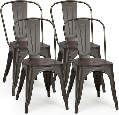 18 Inch Dining Chair Set of 4, Industrial Vintage Stackable Metal Chairs