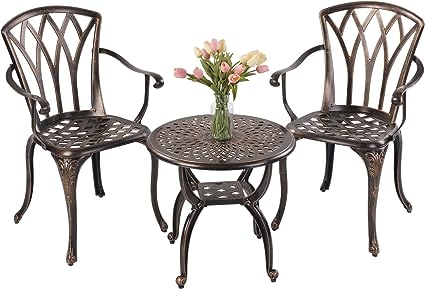 3-Piece Outdoor Bistro Set Cast Aluminum Rust-Resistant Patio