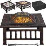 Multifunctional Table 32in Square Firepit Stove Backyard Garden Fireplace