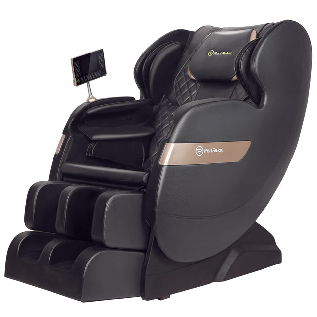 CoreRelief S-Track Massage Chair in Black Reclined – Side View