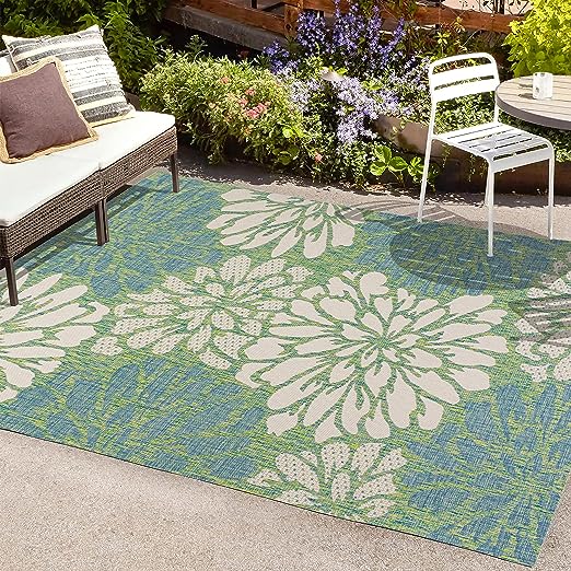 SMB110B-8 Zinnia Modern Floral Textured Weave Indoor Outdoor Area-Rug