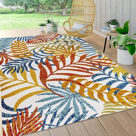 AMC100A-3 Tropics Palm Leaves Indoo Area-Rug Bohemian Floral Easy