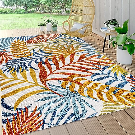 AMC100A-3 Tropics Palm Leaves Indoor Outdoor Area-Rug Bohemian Floral Easy