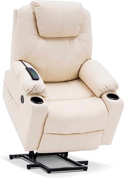 Electric Power Lift Recliner Chair Sofa with Massage and Heat for Elderly, 3 Positions, 2 Side Pockets, and Cup Holders