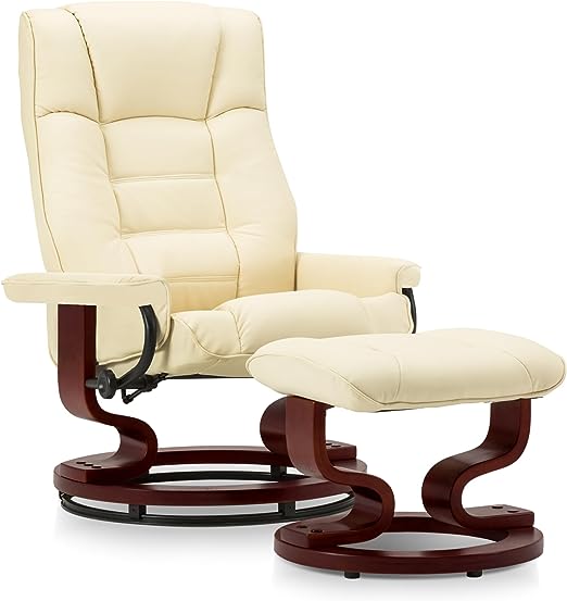 Swiveling Recliner Chair with Wrapped Wood Base and Matching Ottoman Footrest, Furniture Casual Chair