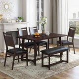 6 Piece Dining Table Set Farmhouse Style Soild Wood Kitchen