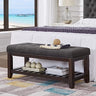 Large Rectangular Upholstered Tufted Linen Fabric Ottoman Bench, Padded Bench