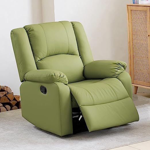 Genuine Leather Recliner Chair with Overstuffed Arm and Back, Soft Living Room Chair Home Theater Lounge Seat