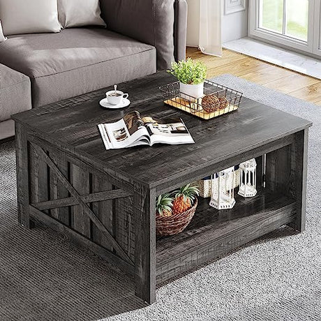 Coffee Table Farmhouse Coffee Table with Storage Rustic Wood Cocktail Table