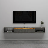 Floating TV Unit, 55'' Wall Mounted TV Cabinet, Floating Shelves with Door