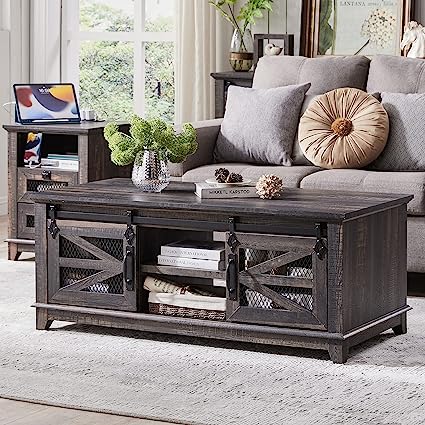 48'' Coffee Table with Storage & Sliding Barn Doors