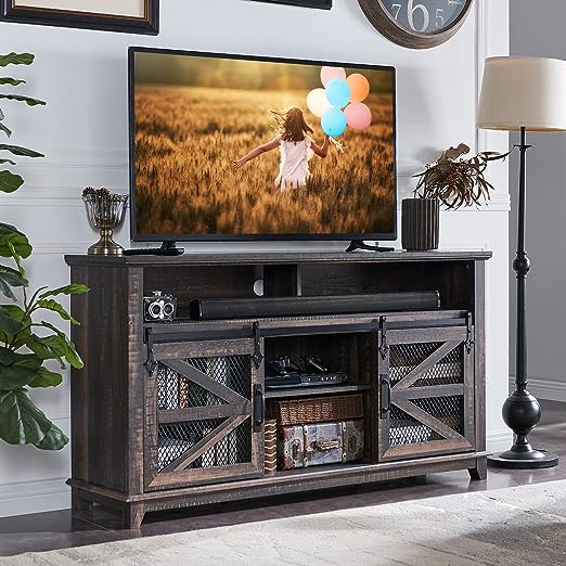 Farmhouse TV Stand for 65+ Inch TV, Industrial & Farmhouse Media Entertainment Center