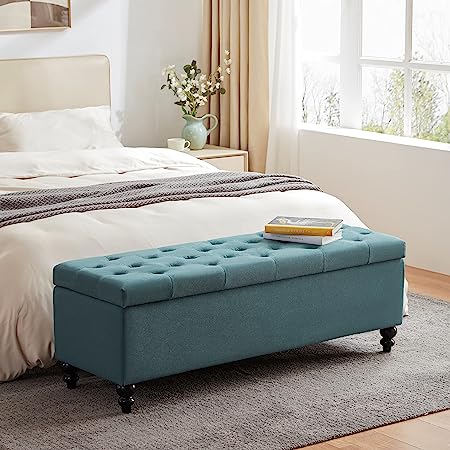 Button-Tufted Ottoman with Storage in Upholstered Fabrics