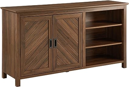 Modern Wood Grooved Buffet Sideboard with Open Storage