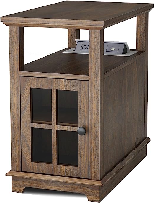 End Table with Charging Station, Side Table with Storage for Living Room and Bed Room