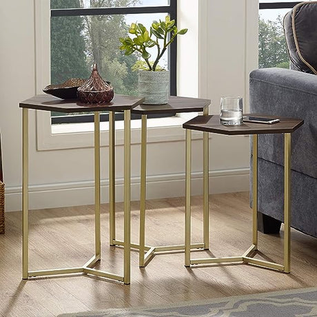 Hexagon Nesting Side End Table Set Living Room Storage Small