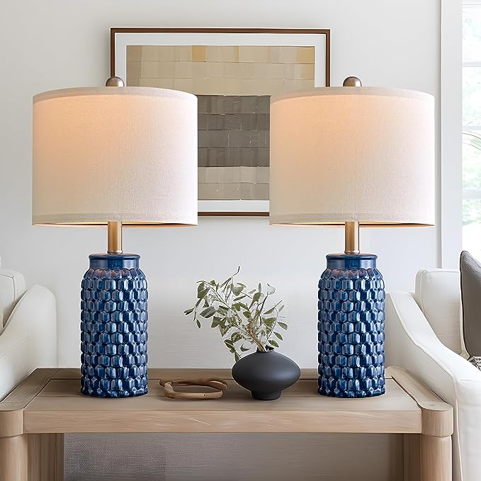 20.5 inches Modern Ceramic Green Bedside Lamp Set