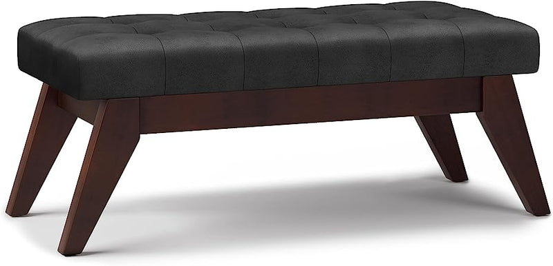 Draper 40 inch Wide Mid Century Modern Rectangle Tufted Ottoman Bench in Distressed Saddle Brown Faux Leather