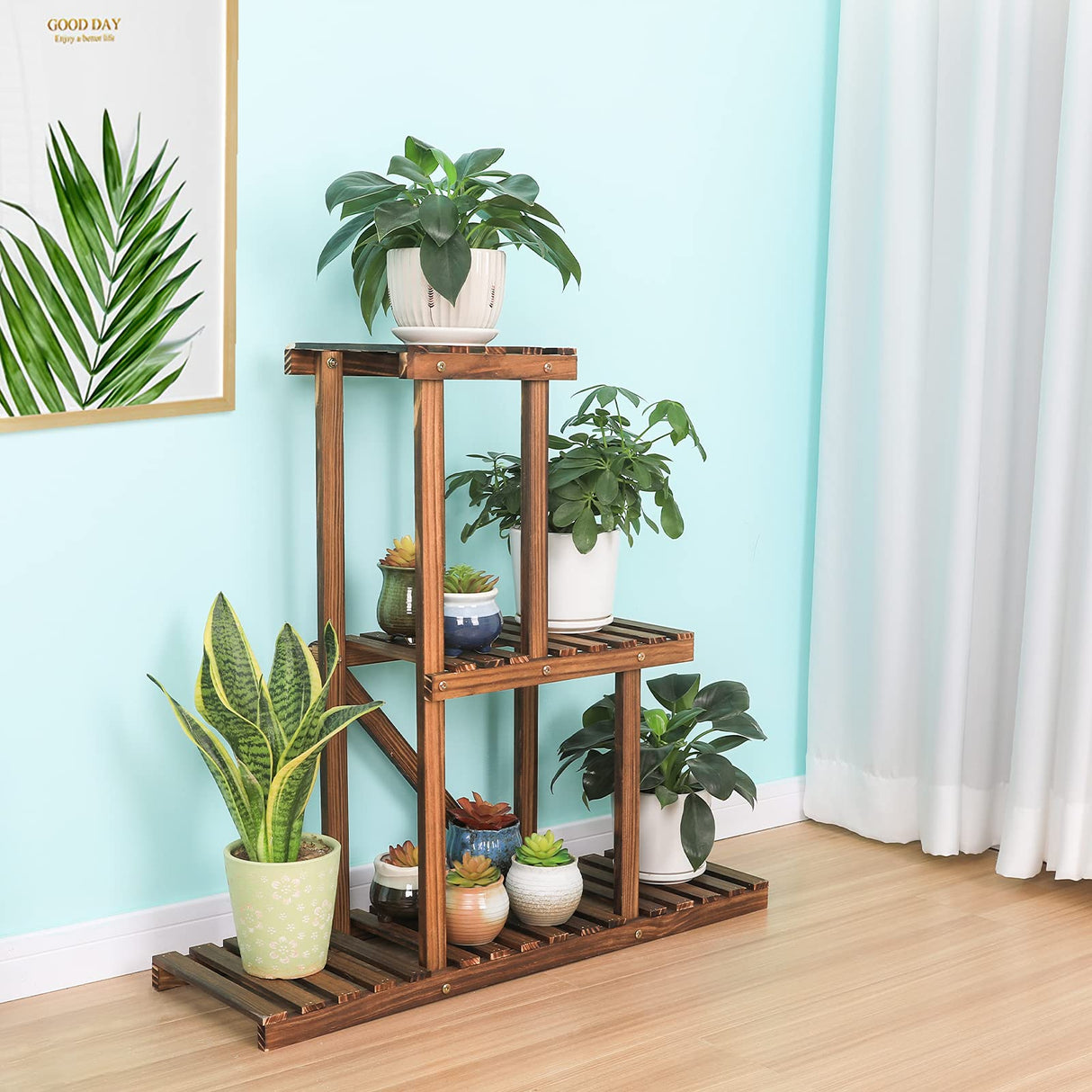 Durable Pine Wood Plant Shelf for Home & Office