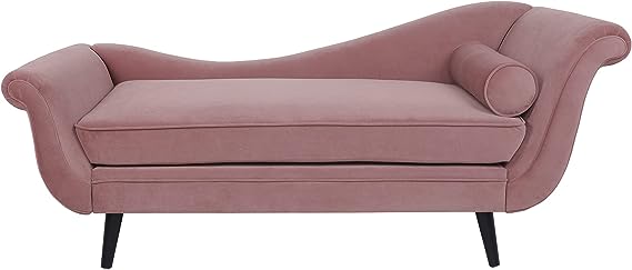 Chaise Lounge ,Polyester and Birch Wood, Beige + Dark Brown