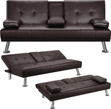 Convertible Sofa Bed Adjustable Couch Sleeper Modern Faux Leather Guest Bed