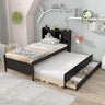 Twin Size Platform Bed with a Nightstand, Wooden Twin Bed Frame with Headboard