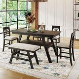 6 Piece Dining Table Set Farmhouse Style Soild Wood Kitchen