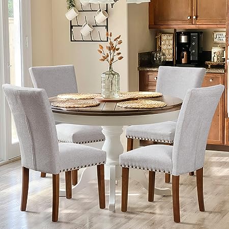 Upholstered Parsons Dining Chairs Set of 4, Fabric Dining Room Kitchen Side Chair