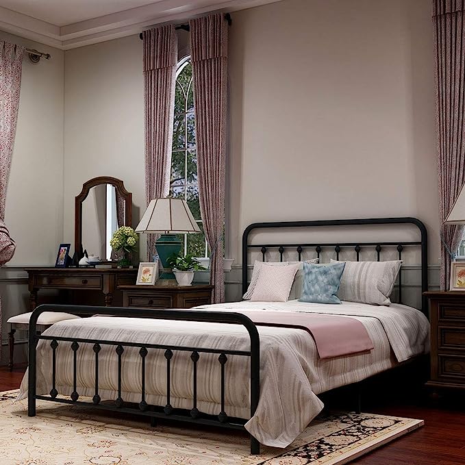 Metal Bed Frame , Victorian Vintage Style Headboard and Footboard