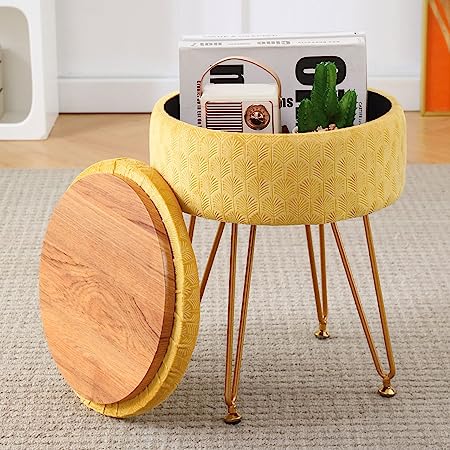 Cpintltr Velvet Storage Ottoman Round Footrest Stool Multifunctional Upholstered Ottoman