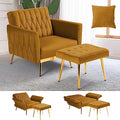Velvet Accent Chair with Adjustable Armrests and Backrest, Button Tufted Lounge Chair, Single Recliner Armchair with Ottoman and Pillow