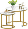 Coffee Table Nesting White Set of 2 Side Set Golden Frame Circular