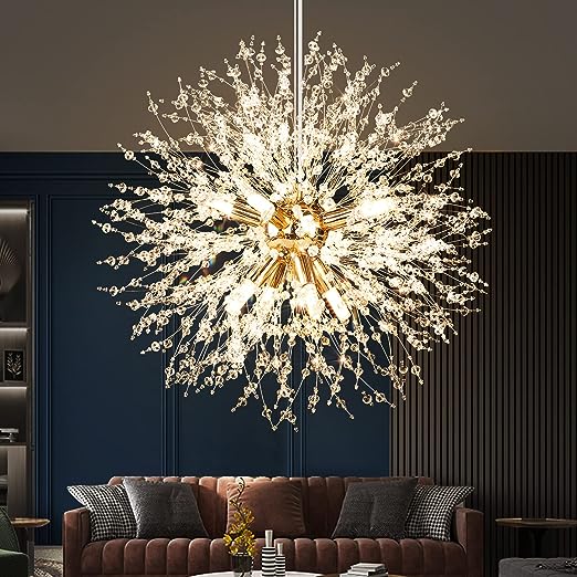 Modern Crystal Chandeliers Firework, Semi Flush Mount Ceiling Light Fixtures