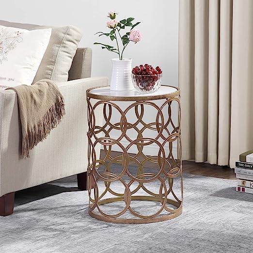 Interlocking Circles Side Accent Table, 22"H x 16.75"W x 16.75"D, Oil Rubbed Bronze