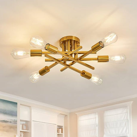 6-Lights Semi Flush Mount Ceiling Light Fixture Vintage Modern Bronze