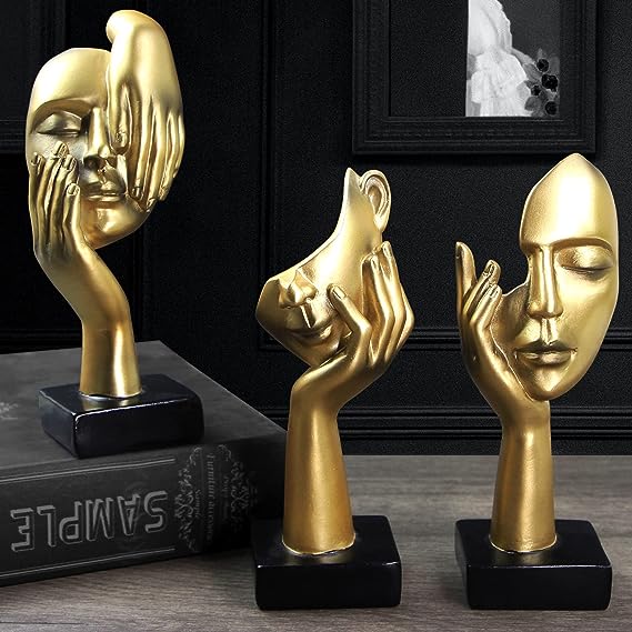 3 Pcs Thinker Statue, Silence is Gold Abstract Art Figurine