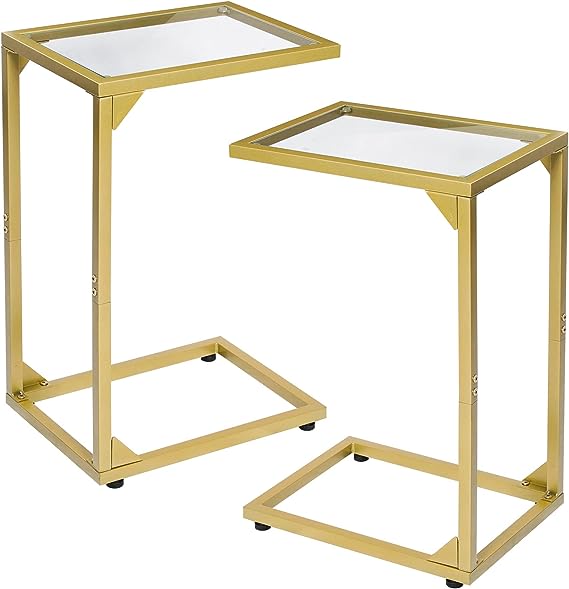 C Shaped Side Table Set of 2, Couch Tables End Table That Slide Under, for Small Space