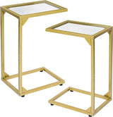 C Shaped Side Table Set of 2, Couch Tables End Table That Slide Under, for Small Space