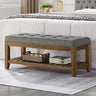 Large Rectangular Upholstered Tufted Linen Fabric Ottoman Bench, Padded Bench