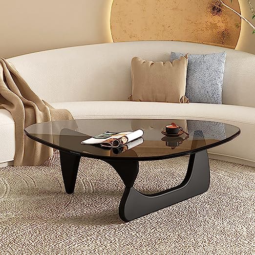 Triangle Coffee Table, Mid-Century Modern Coffee Table Wood Base Glass top