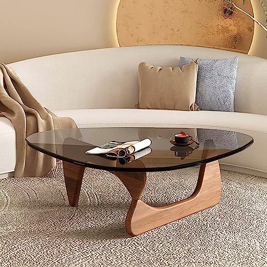 Triangle Coffee Table, Mid-Century Modern Coffee Table Wood Base Glass top