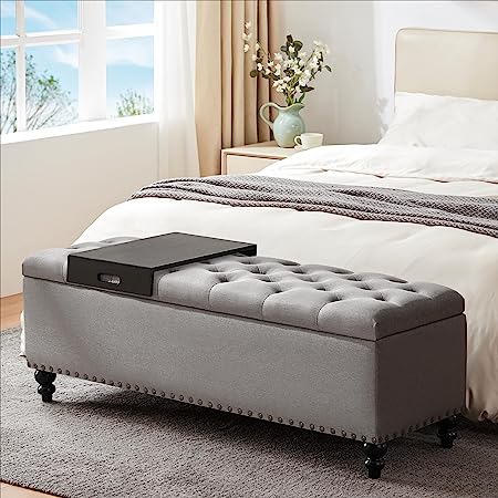 Button-Tufted Ottoman with Storage in Upholstered Fabrics