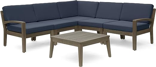 Roy Outdoor Acacia Wood 5 Seater  Sofa Set with Coffee Table