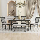 6 Piece Dining Table Set Farmhouse Style Soild Wood Kitchen